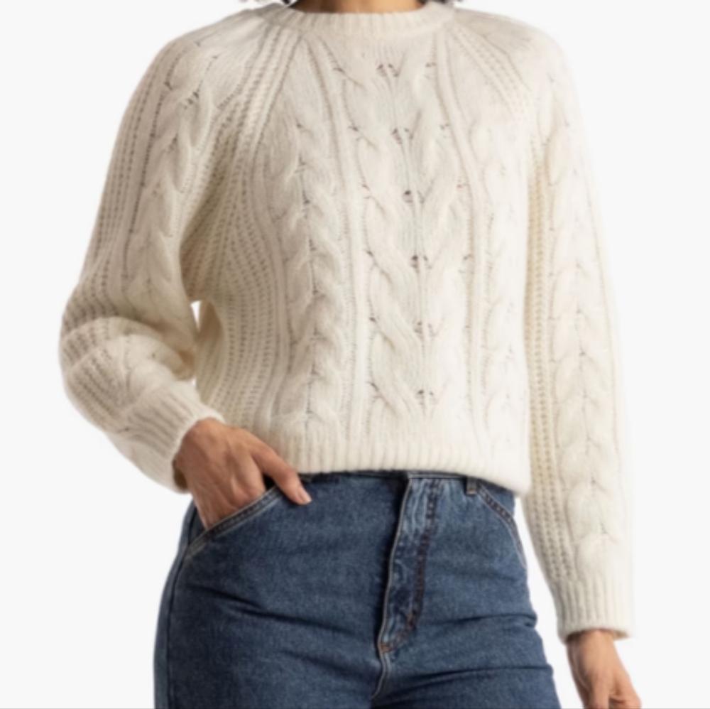 Maje Buttery Soft Cashmere/ Baby Alpaca Cable Knit Sweater, Ivory, NWT, Sz 2